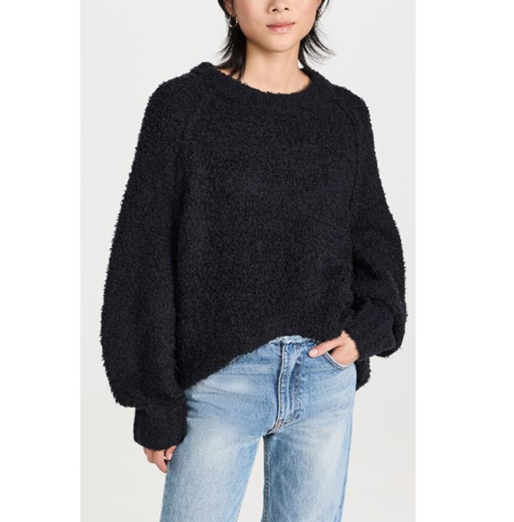 Free People Women's Black Teddy Cozy Oversized Tunic Sweater Size XS